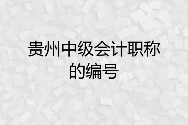 贵州中级会计职称的编号