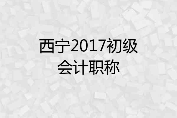 西宁2017初级会计职称