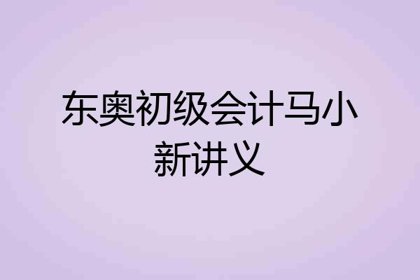 东奥初级会计马小新讲义