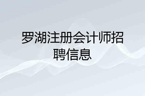 罗湖注册会计师招聘信息