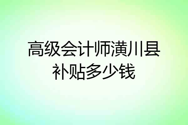 高级会计师潢川县补贴多少钱