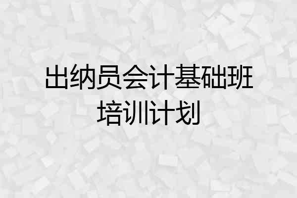 出纳员会计基础班培训计划
