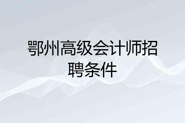 鄂州高级会计师招聘条件