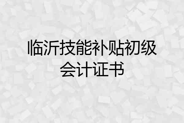 临沂技能补贴初级会计证书