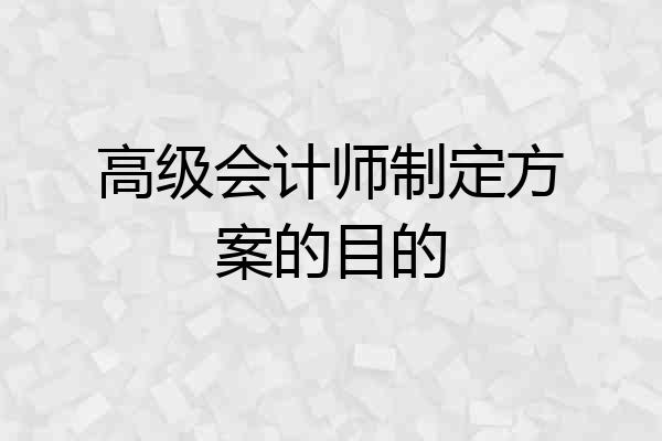 高级会计师制定方案的目的