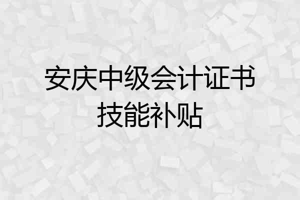 安庆中级会计证书技能补贴