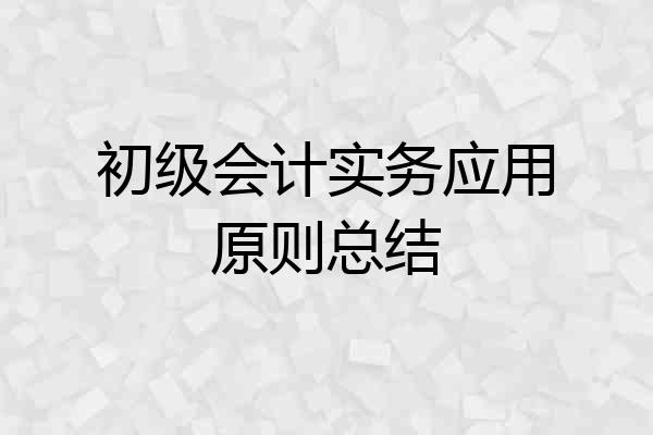 初级会计实务应用原则总结