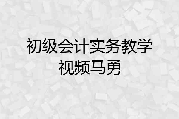 初级会计实务教学视频马勇