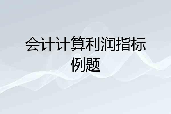 会计计算利润指标例题