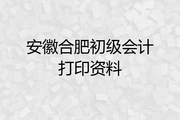 安徽合肥初级会计打印资料