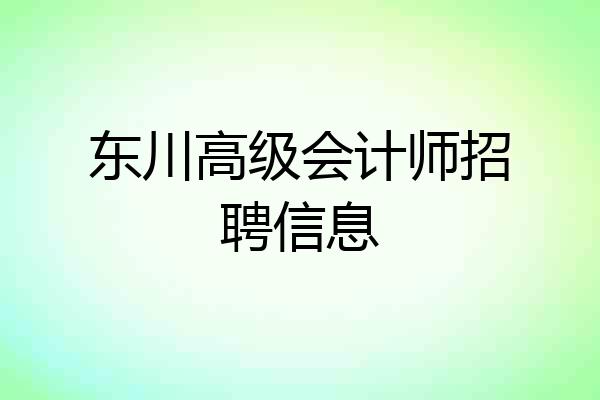东川高级会计师招聘信息