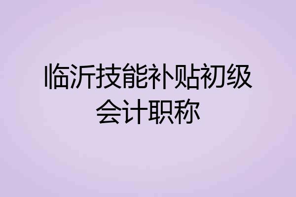 临沂技能补贴初级会计职称