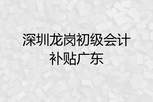 深圳龙岗初级会计补贴广东