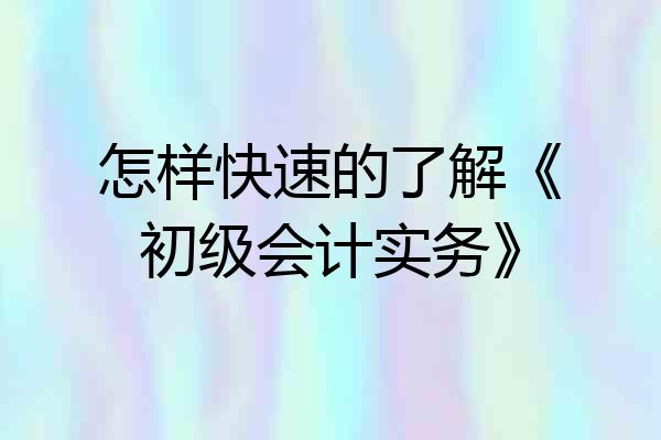 怎样快速的了解《初级会计实务》