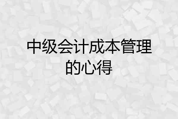 中级会计成本管理的心得