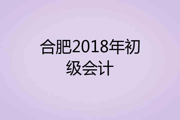 合肥2018年初级会计