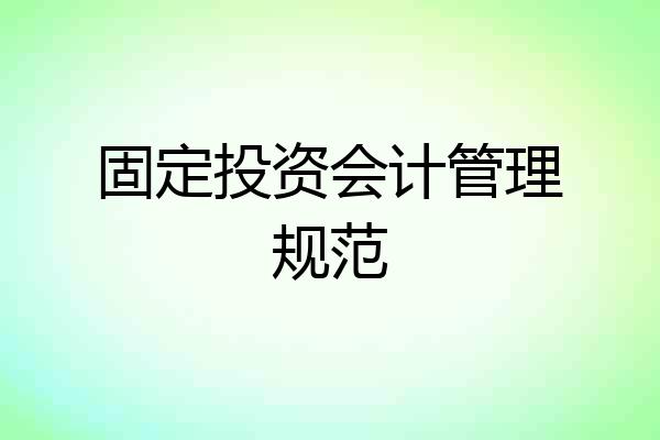 固定投资会计管理规范
