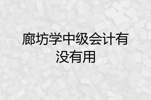 廊坊学中级会计有没有用