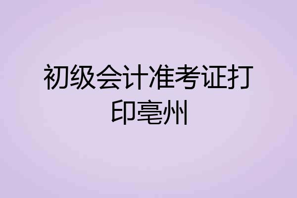 初级会计准考证打印亳州