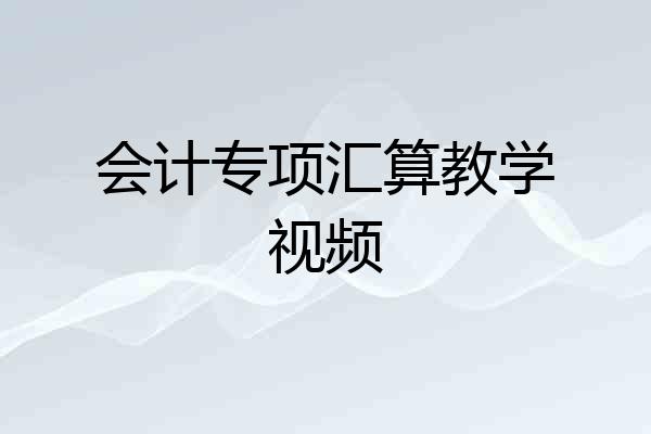 会计专项汇算教学视频