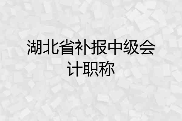 湖北省补报中级会计职称