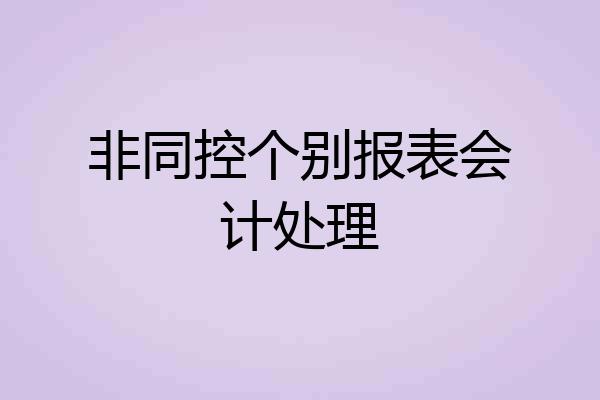 非同控个别报表会计处理