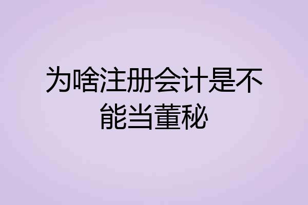 为啥注册会计是不能当董秘