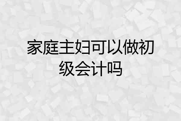 家庭主妇可以做初级会计吗