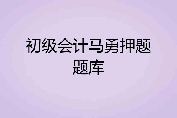 初级会计马勇押题题库