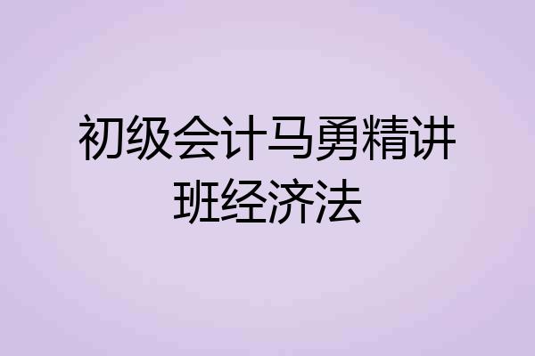 初级会计马勇精讲班经济法