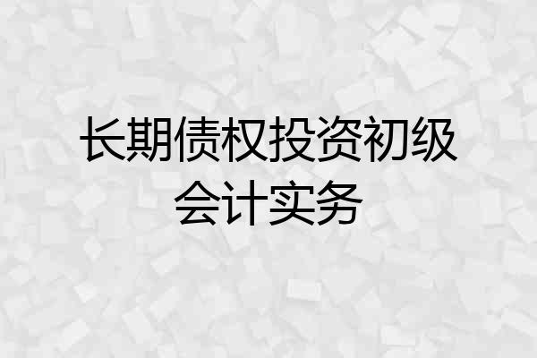 长期债权投资初级会计实务