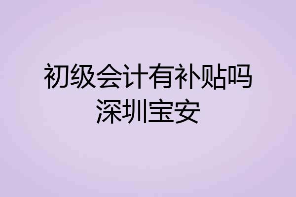 初级会计有补贴吗深圳宝安