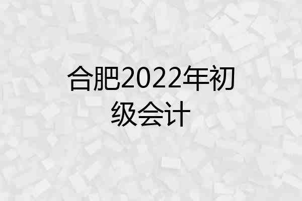 合肥2022年初级会计