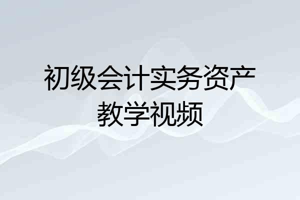 初级会计实务资产教学视频