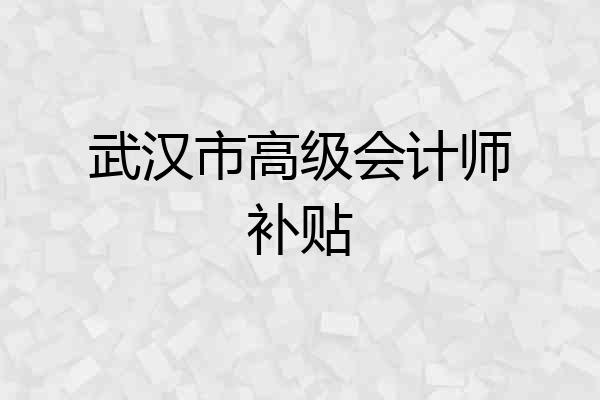 武汉市高级会计师补贴