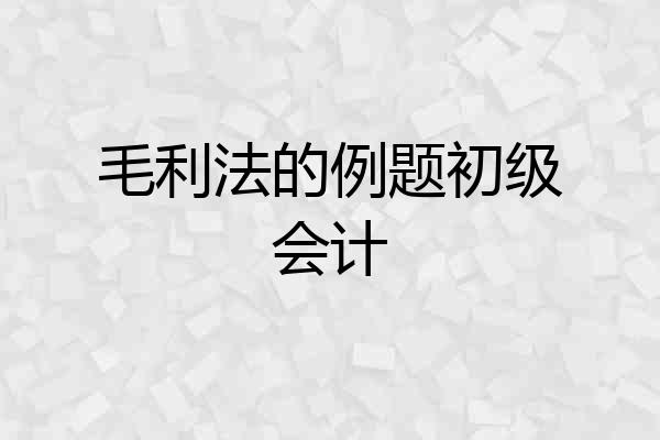 毛利法的例题初级会计