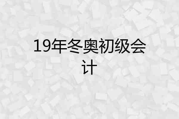 19年冬奥初级会计