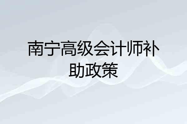 南宁高级会计师补助政策