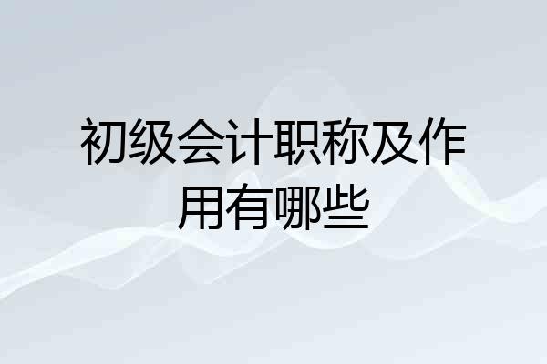 初级会计职称及作用有哪些