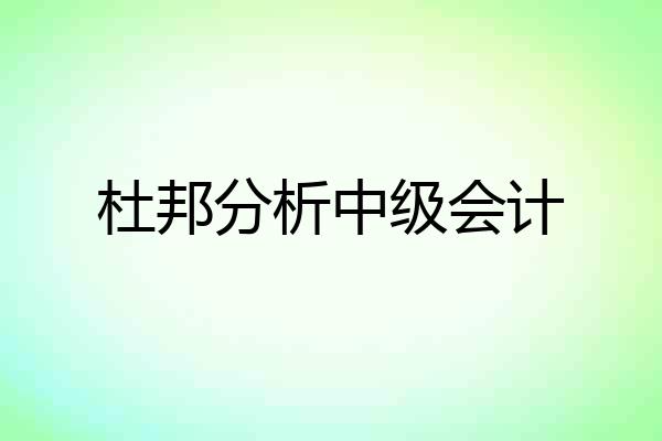 杜邦分析中级会计