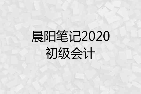 晨阳笔记2020初级会计