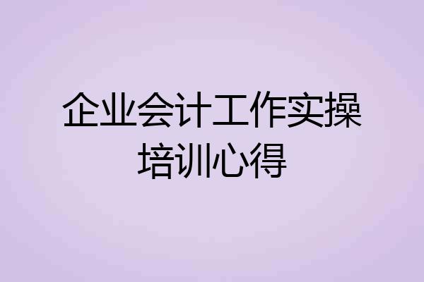 企业会计工作实操培训心得