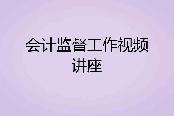会计监督工作视频讲座
