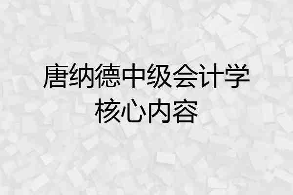 唐纳德中级会计学核心内容