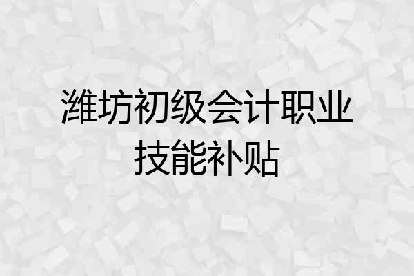 潍坊初级会计职业技能补贴