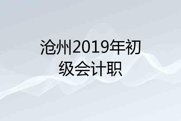 沧州2019年初级会计职