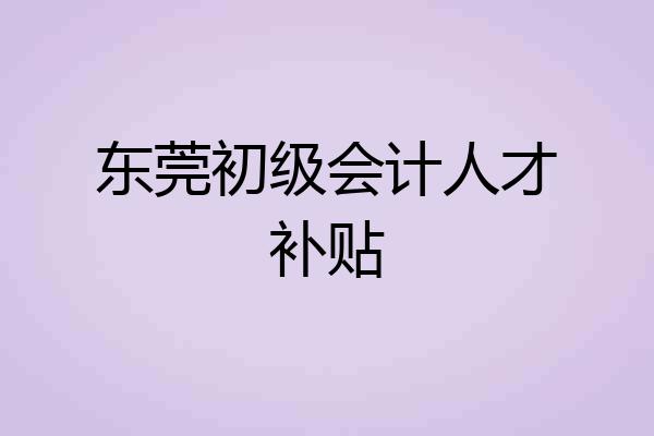 东莞初级会计人才补贴