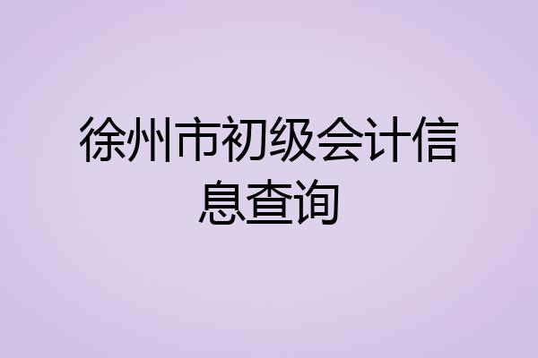 徐州市初级会计信息查询