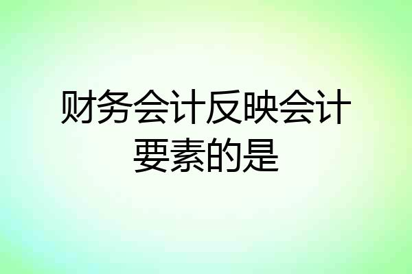 财务会计反映会计要素的是