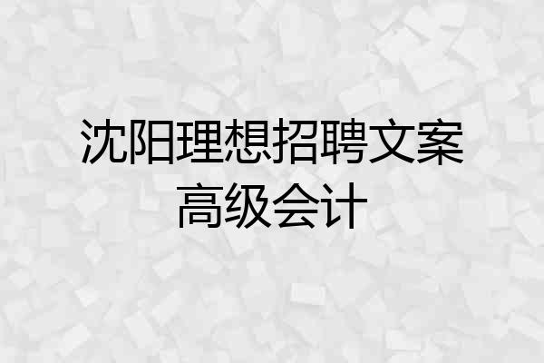 沈阳理想招聘文案高级会计